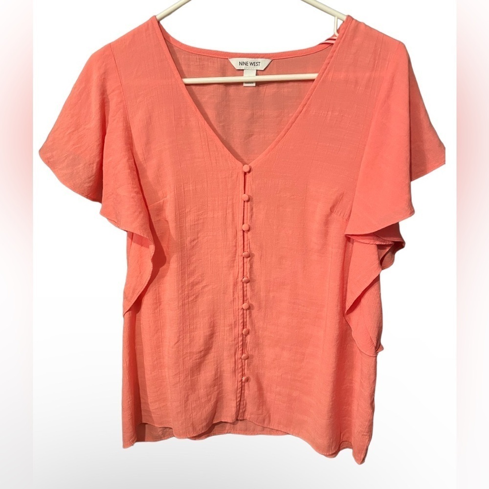 Nine West Women Pink/orange Short Sleeve Blouse L - Picture 2 of 7